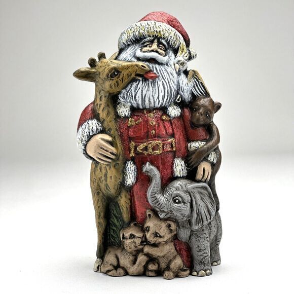 Christmas Santa Claus With Noah Arc Animals‎ Ceramic Signed - Picture 1 of 5